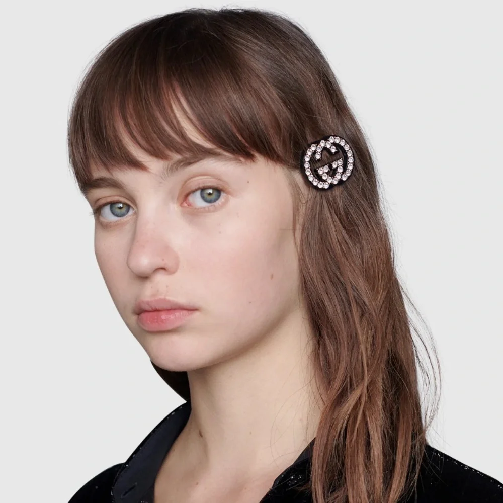New GUCCI CRYSTAL INTERLOCKING G HAIR CLIP💚🌟